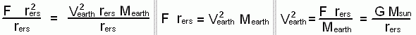 V^2 = F r / M1 = G M2 / r