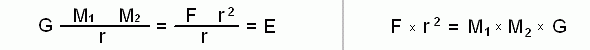 G M1 M2 / r = F r^2 / r = E | F r^2 = M1 M2 G 
