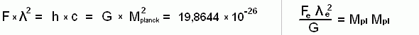 equations F  length^2 = G Mpl Mp = h c = 19,864 x 10^-26
